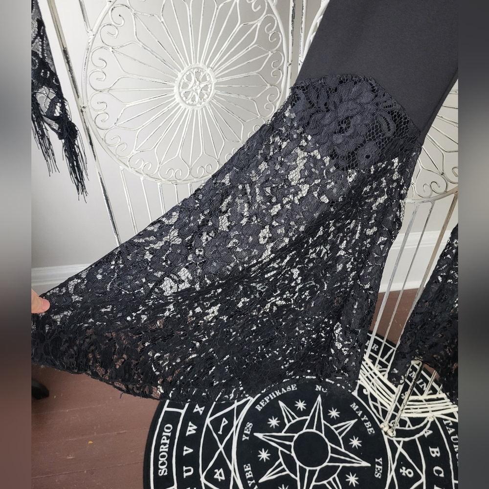 Widow Black Flare Pants with Lace Detailing Bell Bottom Corporate Goth Witch - Picture 3 of 5